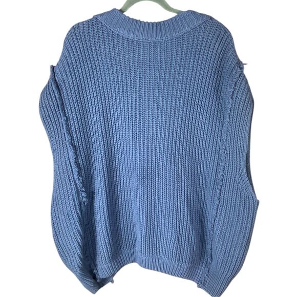 Free People Clyde Slate Blue Chunky Knit Boho V-Neck Sweater Vest Layering XS - Picture 4 of 6